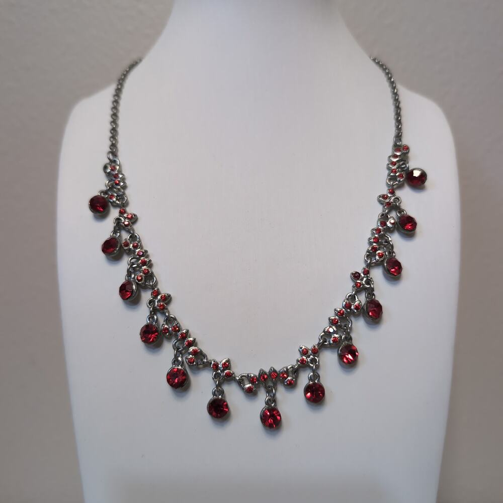 Red Rhinestone Drop Collar Necklace Victorian